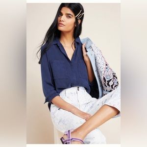 NWT Navy blue Cloth and Stone Rona buttondown